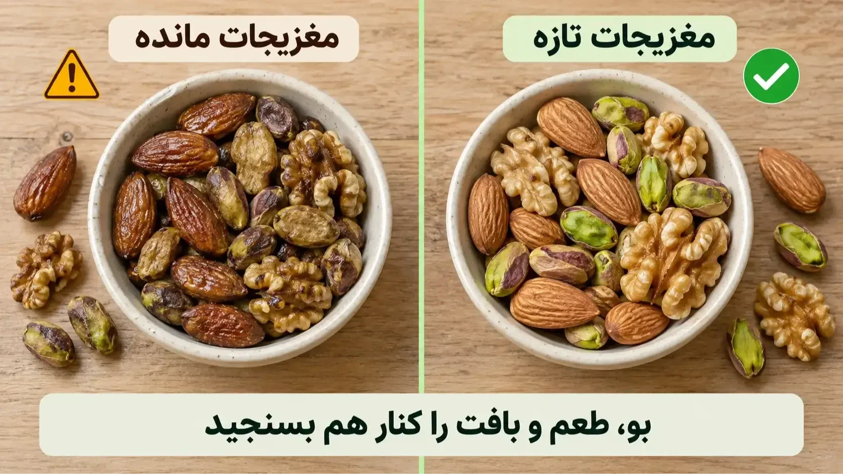 مقایسه مغزیجات تازه و مانده برای بررسی تازگی مواد اولیه معجون