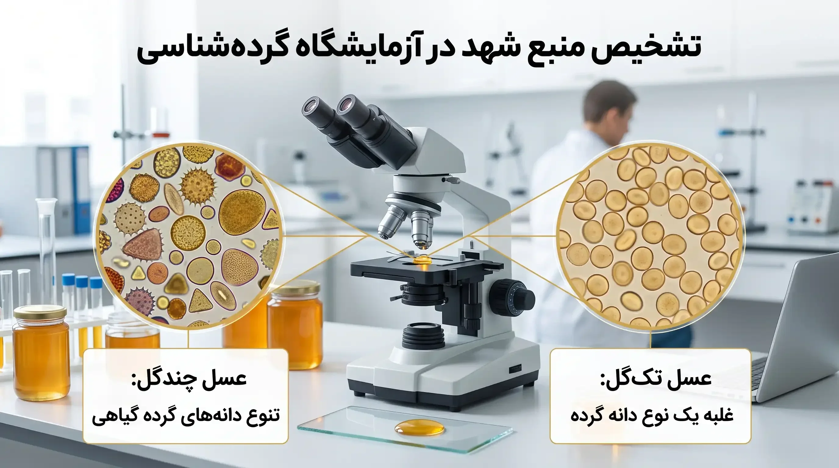 آزمایش میکروسکوپی گرده شناسی برای تشخیص عسل تک گل و چند گل در آزمایشگاه